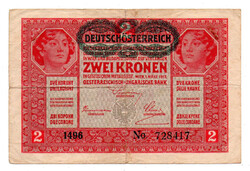 2 Korona Bankjegy 1917 Deutschösterreich bélyegzéssel F