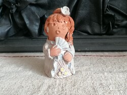 Antalfiné Szente Katalin kerámia - Lány legyezővel - 13 cm -
