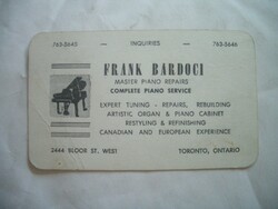 Frank Bardoci kanadai névjegykártya