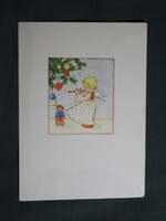 Képeslap,Fritz Baumgarten grafika,művészet,gyerek modell,kislány,angyal,ünnep,karácsony,1940-