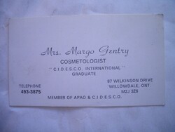 Mrs. Margo Gentry kanadai névjegykártya