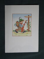 Képeslap,Fritz Baumgarten grafika,művészet,gyerek modell,kisfiú,virág,1940-