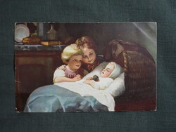 Képeslap,Johann Georg Meyer grafika,művészet,gyerek modell,kislány,1920-