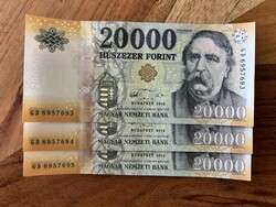20000 forint bankjegyek 2016 GD UNC sorszámkövető 3 db