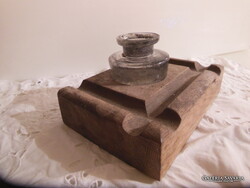 KALAMÁRIS - ANTIK - TANÁRI - 17 x 12 x 4,5 cm - ÜVEG - 6,5 x 6 cm  - MUZEÁLIS DARAB