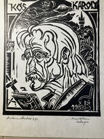Kós Károly portré (linómetszet) erdélyi művész, (Szászrégen) 1989-es évek 251014