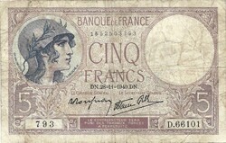 5 frank francs 1940.11.20. Franciaország