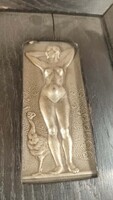 Antik fém relief fa keretben 130
