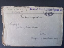 Magyar Királyi Honvédség tábori posta levélboriték 8. honvéd táboriágyus ezred 91.sz. Tata