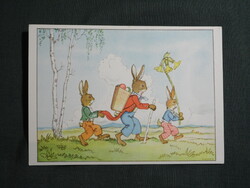 Képeslap,Hauff grafika,művészet,nyúl,virág,ünnep,húsvét,1940-