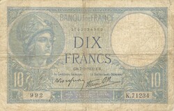 10 frank francs 1939.09.07. France