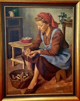 Dienes János: Krumplihámozó nő c. fetmény /1954/