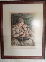 Azary Prihoda István (1891 Kolozsvár-1956 Bp) - Glatz Oszkár (1872 Bp-1958 Bp):Első lecke rézkarc