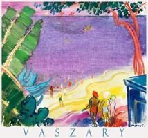 Vaszary János Olasz riviéra - Liguriai tengerpart, festmény művészeti plakátja, strand nyár pálmafa