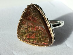Canadian Ammolite Ring – 15 ct – 925 Sterling Silver, Two-tone Gold Plating