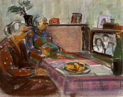 Varga Ferenc (1928-2019) TV nézés - szocializmus idejébe visszarepítő alkotás /számlát adunk/