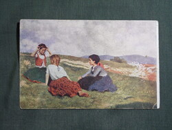 Képeslap,Glatz Oszkár grafika,művészet,gyerek modell,kislány,1920-