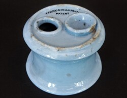 Antik angol PERRY & Co. LONDON PATENT fajansz tintatartó, 19. sz.