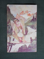 Képeslap,grafika,művészet,őrangyal,gyerek modell,kislány,1920-