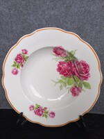 Hollóházi porcelain shield-shaped rose wall plate, signed, 4.5 x 24 cm, undamaged