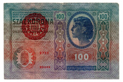 100 Korona Bankjegy 1912 Magyarország felülbélyegzéssel F