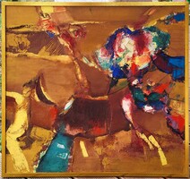 103x83cm! Papp Gábor (1936 - ) Tavasz 70"-évek c. Képcsarnokos festménye EREDETI GARANCIÁVAL !