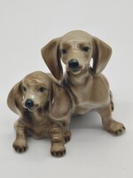 Ritka, hibátlan! Szép festésű Zsolnay tacskó páros porcelán kutya figura