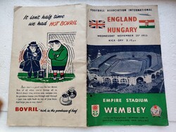 1953 az Aranycsapat londoni Wembley 6:3-as győzelmének eredeti, korabeli műsorfüzete