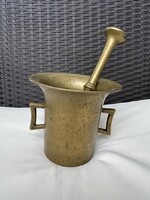 Antik tömör sárgaréz mozsár eredeti törővel – 2,9 kg