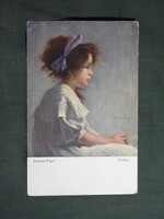 Képeslap,Johanna Engel grafika,művészet,gyerek modell,masnis kislány,1920-