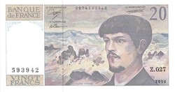 20 frank francs 1990. Debussy Franciaország aUNC