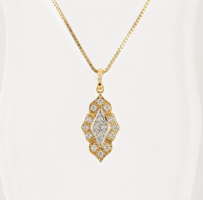 Art Deco arany nyaklánc gyémántos medállal – 14K/8K arany, 4,4 g