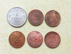 Magyarország 6 db Különböző Érme 2 Fillér 1 Pengő 1927-1941