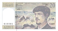 20 frank francs 1992. Debussy Franciaország aUNC