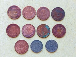 Magyarország 11 db Különböző Érme 2 Fillér 1926-1944