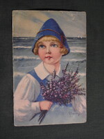 Postcard, E. Frank Graphic, Art, Child Model, Girl, Flower, 1920-