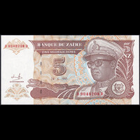 Zaire 5 Zaires 1993 P-53a UNC