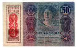 50 Korona Bankjegy 1914 Deutschösterreich felűlbélyegzéssel F