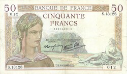 50 frank francs 1940.04.04. Franciaország
