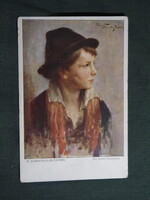 Képeslap,Marie Rosenthal-Hatschek grafika,művészet,gyerek modell,kisfiú,1910-