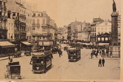 Régi képeslap Lille Marktplatz villamosok Franciaország 1917