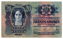 20 Korona Bankjegy 1913 I. kiadás bélyegzéssel VG Kr. porezni ured