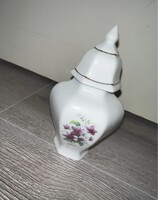 Hollóházi porcelán lila virágos kis fedeles váza