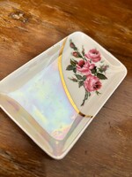 Hollóházi gyöngyházfényű porcelán ékszertartó tálka
