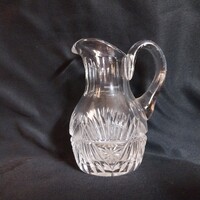 Vintage deeply cut glass jug, small decorative glass pitcher with handle