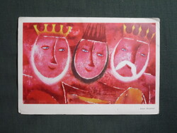 Képeslap,Lengyelország,Antoni Boratyński grafikai,művészet,három király,ünnep,1960-