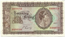 20 frang frank francs 1943 Luxemburg Letzeburg Ritka