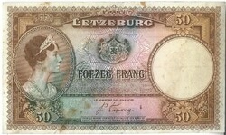 50 frang frank francs 1944 Luxemburg Letzeburg Ritka