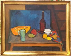 Izsák József (1929 - ) Csendélet c. Képcsarnokos olajfestménye EREDETI GARANCIÁVAL !