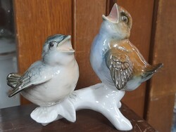 Német,Germany Karl ENS Volkstedt Madár Fióka Pár Porcelán Figura.